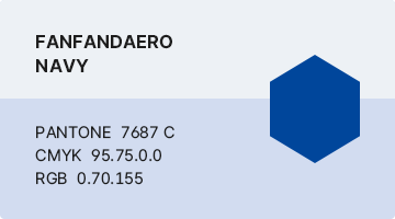FANFANDAERO NAVY PANTONE 7687C, CMYK 95.75.0.0, RGB 0.70.155